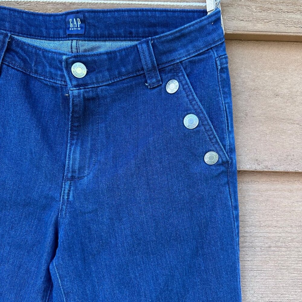 GAP Womens Wide-Leg Dark Indigo Denim Pants Size 27 High-Rise Button Detail Cott - Picture 7 of 13